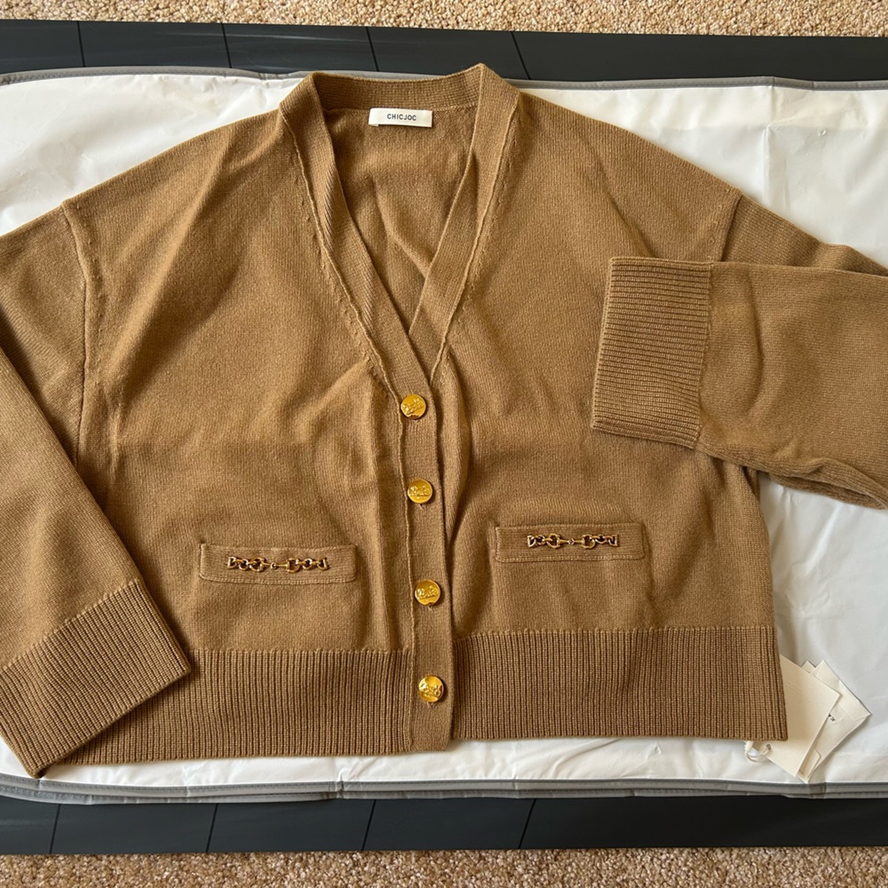 CHICJOC 100% Cashmere Cardigan Camel Size 36 - Picture 4 of 12